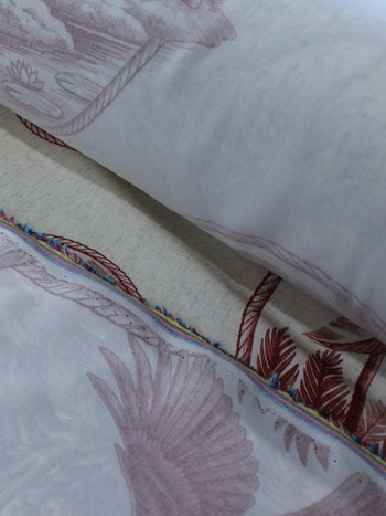 Tecido Viscose Premium Toile de Jouy Tropical Vinho e Creme