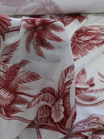 Tecido Viscose Premium Toile de Jouy Tropical Vinho e Creme