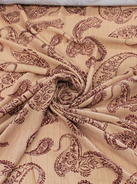 Tecido Viscose Premium Cashmere Trabalhada Marrom Claro e Vinho