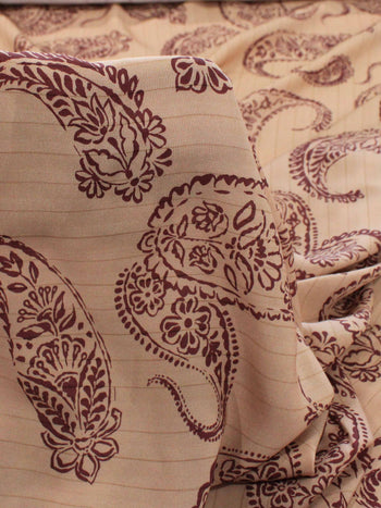 Tecido Viscose Premium Cashmere Trabalhada Marrom Claro e Vinho
