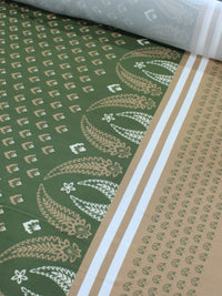 Tecido Viscose Premium Barrado Cashmere e Listras Verde Oliva e Bege