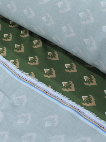 Tecido Viscose Premium Barrado Cashmere e Listras Verde Oliva e Bege