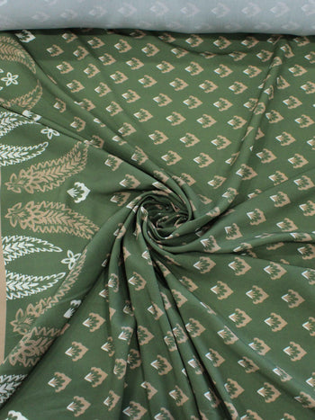 Tecido Viscose Premium Barrado Cashmere e Listras Verde Oliva e Bege
