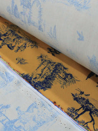 Tecido Viscose Premium Paisagem Savana Mostarda e Azul