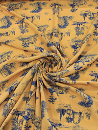 Tecido Viscose Premium Paisagem Savana Mostarda e Azul