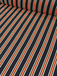 Tecido Viscose Listrado Preto, Laranja e Branco