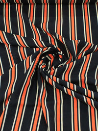 Tecido Viscose Listrado Preto, Laranja e Branco