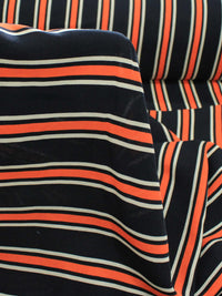 Tecido Viscose Listrado Preto, Laranja e Branco