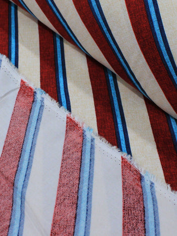 Tecido Viscose Listrado Vermelho e Azul