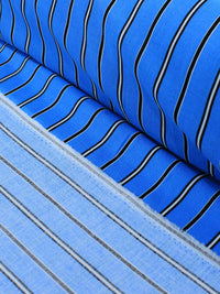 Tecido Viscose Listrado Azul, Branco e Preto