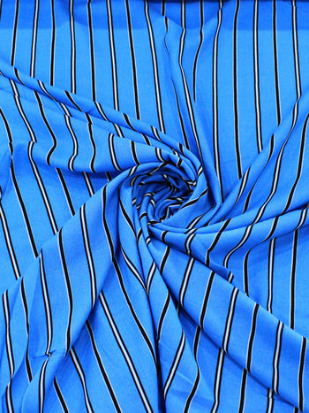 Tecido Viscose Listrado Azul, Branco e Preto