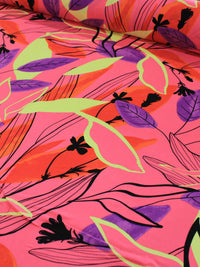 Tecido Viscose Floral Tropical Rosa, Roxo e Verde Lima