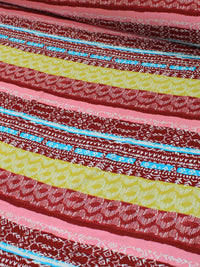 Tecido Viscose Listrado Étnico Vinho, Amarelo e Rosa