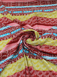 Tecido Viscose Listrado Étnico Vinho, Amarelo e Rosa