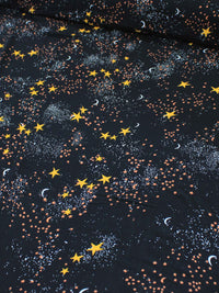 Tecido Viscose Constelação Céu Estrelado Preto e Amarelo