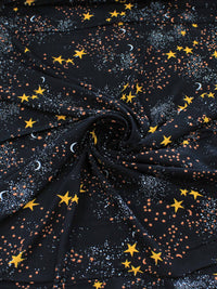 Tecido Viscose Constelação Céu Estrelado Preto e Amarelo