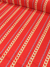 Tecido Viscose Correntes Vermelho e Dourado