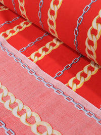 Tecido Viscose Correntes Vermelho e Dourado