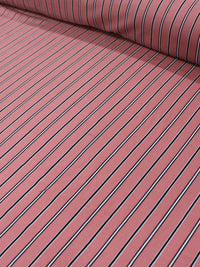 Tecido Viscose Listrado Goiaba, Preto e Branco