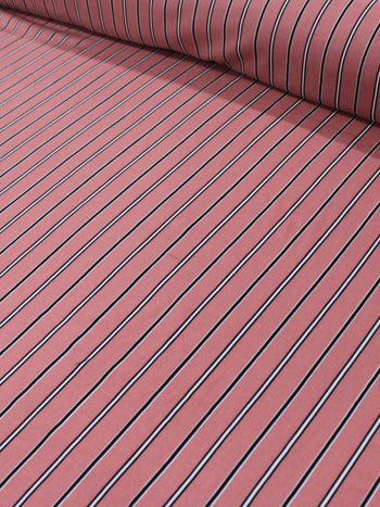 Tecido Viscose Listrado Goiaba, Preto e Branco