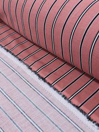 Tecido Viscose Listrado Goiaba, Preto e Branco