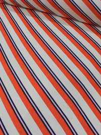 Tecido Viscose Listrado Creme, Laranja e Azul Marinho