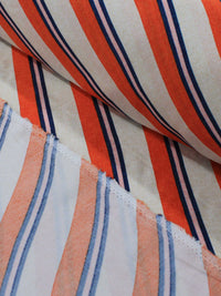 Tecido Viscose Listrado Creme, Laranja e Azul Marinho
