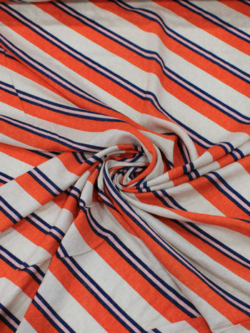 Tecido Viscose Listrado Creme, Laranja e Azul Marinho
