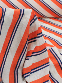 Tecido Viscose Listrado Creme, Laranja e Azul Marinho