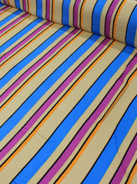 Tecido Viscose Listrado Bege, Azul e Roxo