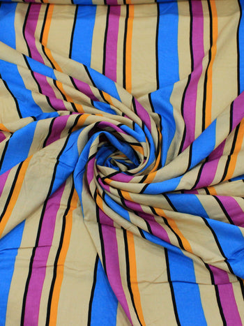 Tecido Viscose Listrado Bege, Azul e Roxo