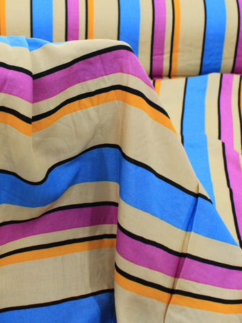 Tecido Viscose Listrado Bege, Azul e Roxo