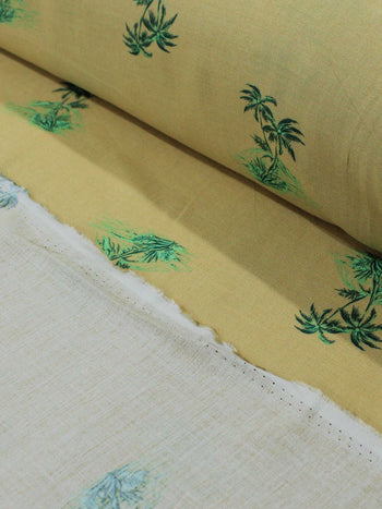 Tecido Viscose Mini Palmeiras Fundo Bege