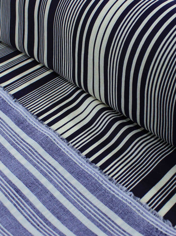 Tecido Viscose Listrado Azul Marinho e Creme