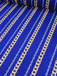 Tecido Viscose Correntes Azul e Dourado