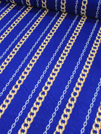 Tecido Viscose Correntes Azul e Dourado