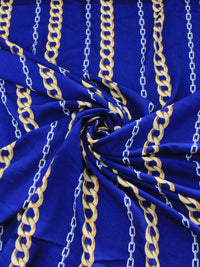 Tecido Viscose Correntes Azul e Dourado