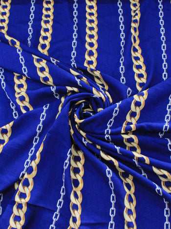 Tecido Viscose Correntes Azul e Dourado