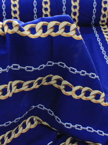 Tecido Viscose Correntes Azul e Dourado