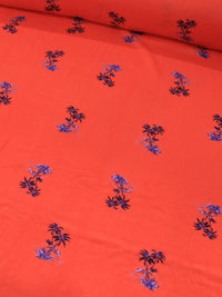 Tecido Viscose Mini Palmeiras Laranja e Azul