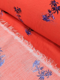 Tecido Viscose Mini Palmeiras Laranja e Azul