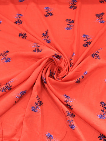 Tecido Viscose Mini Palmeiras Laranja e Azul