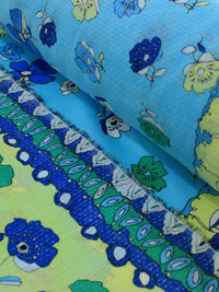 Tecido Anarruga Floral Azul Amarelo e Verde