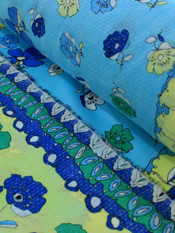 Tecido Anarruga Floral Azul Amarelo e Verde