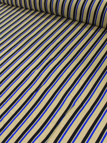 Tecido Viscose Listrado Bege Azul e Preto