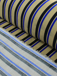 Tecido Viscose Listrado Bege Azul e Preto