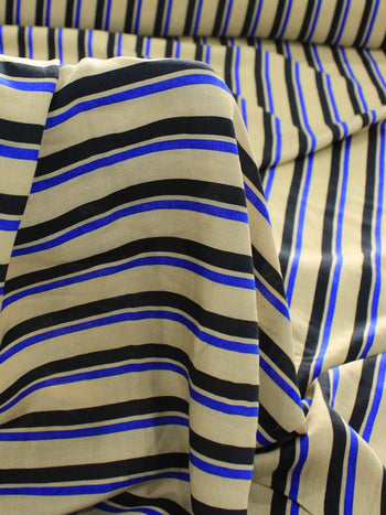 Tecido Viscose Listrado Bege Azul e Preto