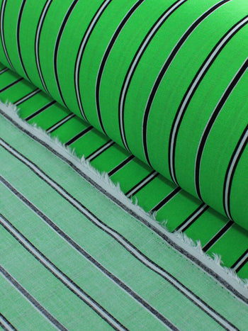 Tecido Viscose Listrado Verde Preto e Branco