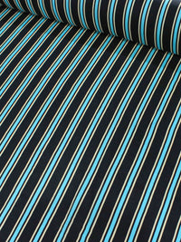 Tecido Viscose Listrado Preto Azul Turquesa e bege