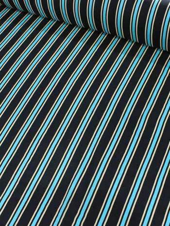 Tecido Viscose Listrado Preto Azul Turquesa e bege